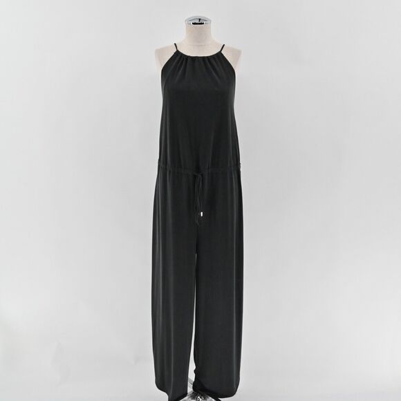 GOTTEX Jumpsuit Womens Sz L Dark‎ Gray Wide Leg Sleeveless Athleisure Drawstring - Picture 1 of 15